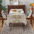 Mantel bordado beige con flores amarillas y bordes de encaje para mesa de comedor - 140*100cm / Ramas de Racimo Amarillo