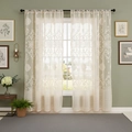 Creamy white lace sheer curtain featuring elegant damask embroidery and scalloped edges - 100*250cm / Off White