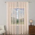 Bohemian cream lace sheer curtain with elegant floral patterns and scalloped edges - Beige Phoenix Tail Lace
