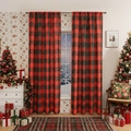Christmas red and black plaid window curtains with Santa Claus design for holiday decor - 140*100cm Single Panel / Red and Green Plaid