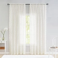 Elegant white bohemian lace curtains with floral patterns and scalloped edges for bedroom - White Phoenix Tail Lace