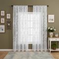 White lace curtain with damascus jacquard pattern and sheer rod pocket design - 100*250cm / White