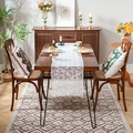 White lace table runner with butterfly embroidery and decorative pom-pom fringe trim - 35*91cm / White Fur Ball