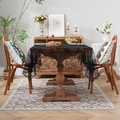 Elegant black lace tablecloth with delicate floral embroidery and scalloped edges - Black