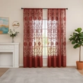 Set of 2 dark red embroidered lace curtains with floral patterns for living room - 100*250cm / Dark Red