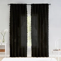 Set of two black lace curtains with damascus floral pattern and scalloped edges - Black Phoenix Tail Lace
