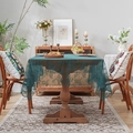 Elegant dark green lace tablecloth with floral patterns for vintage dining room decor - Malachite green