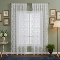 Pair of white floral lace curtains with scalloped edges and rod pocket heading - 140x100CM / Lantern Flower-White