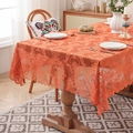 Vintage orange lace rectangle tablecloth with damask floral pattern and wavy edges - 140*100cm / Orange