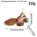 Detailed dimensions of squirrel ornament with pine cone on wooden base for Christmas - Wooden Base Squirrel Holding Pine Flower Hanging (P2-45)