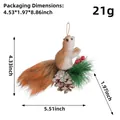 Detailed dimensions of a squirrel Christmas ornament with faux fur and pine cone accents - White-Painted Pinecone with Squirrel Hanging (P2-47)