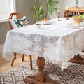 Elegant white lace tablecloth featuring floral patterns and scalloped edges for dining decor - 140*100cm / White Floral