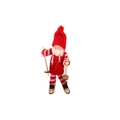Bambola da sci natalizia in legno con maglione in maglia rosso e cappello su bianco - Vestito Rosso Cappello Rosso Ragazza da Sci