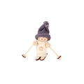Wooden skiing gnome figurine with grey knit hat and sweater for Christmas decor - White Clothes Gray Hat Skiing Snowman
