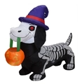 Perro salchicha inflable de Halloween de 1,5m con esqueleto, luces LED y calabaza - Perro Esqueleto de 1.5m (WSQM003)