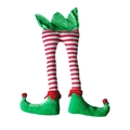 Christmas elf legs decoration with red and white striped patterns and green shoes - Elf Feet Style A