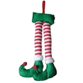 Christmas elf legs decoration with red and white stripes and green boots for car or tree - Car Elf Feet Style C