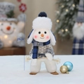 Pupazzo di neve di peluche con cappello blu e sci in legno, decorazione da 28 cm - Stile Blu B1 (28cm)