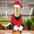 Christmas bottle decoration set with mini Santa hat and red scarf for festive table decor - Non-woven fabric wine bottle cover Christmas hat