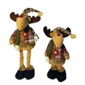 Kerst rendier pluche set met ruitjesoutfit en telescopische poten voor kerstversiering - Uitschuifbaar Rendier