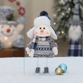 33cm blue plush snowman doll decoration with knitted sweater and earmuff hat on stand - Blue Style C1 (33cm)