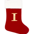 Chaussette de Noël rouge avec bordure en peluche blanche et décor lettre I dorée - Lettre I