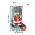 Blue burlap Christmas stocking with plush bear and fence decor, 30cm festive gift bag - Large Bear