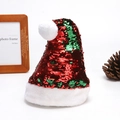 Cappello di Natale con paillettes reversibili rosse e verdi e bordo in peluche bianco morbido - Cappello Natalizio con Paillettes Reversibili da Rosso a Verde