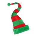 Cappello di Natale a righe rosse e verdi in peluche con pompon per feste e travestimenti - Rosso e Verde