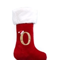 Chaussette de Noël rouge en peluche avec la lettre O dorée et mini bonnet de Noël - Lettre O