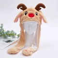 Süße Plüsch-Rentier-Weihnachtsmütze mit braunem Geweih und rosa Pfoten-Ohrenklappen - Rentier