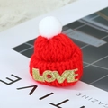 Mini red knit Christmas hat with white pompom and gold LOVE text for DIY crafts - Red LOVE Letter Hat With Pompom