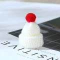 Mini cream knitted Christmas hat with red pom-pom for dolls and holiday crafts - Creamy White Christmas Hat With Pompom