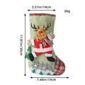 Linen Christmas stocking with green base, plaid cuffs, and reindeer appliqué decoration - Large Reindeer
