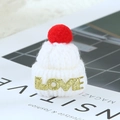 Mini white knitted Christmas hat with a red pompom and golden LOVE sequin letter - Creamy White LOVE Letter Hat With Pompom