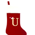 Chaussette de Noël rouge avec bord en fausse fourrure blanche et lettre U dorée - Lettre U