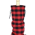 Red and black buffalo plaid burlap wine bottle bag with drawstring closure for Christmas - Red and Black Grid