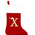 Botte de Noël rouge avec bordure en peluche blanche et lettre X dorée à paillettes - Lettre X