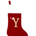 Chaussette de Noël en velours rouge avec bordure blanche et lettre Y dorée à paillettes - Lettre Y
