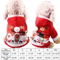 Christmas dog hoodie size chart for XS to 2XL with red reindeer cotton fabric design - Four-Legged Jumpsuit (Santa Reindeer Snowman Pattern) / XS / Red