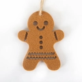 Detail von Filz-Lebkuchenmann-Anhänger mit rustikaler Kordel für Weihnachtsbaumschmuck - Lebkuchenmann