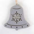 Detailansicht der glockenförmigen grauen Filz-Weihnachtsdeko mit Schneeflocke - Weihnachtsglocke Stil