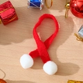 Mini red knitted Christmas scarf with white pom-poms for festive doll decoration - Wide Solid Red Scarf