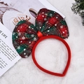 Detalle de diadema navideña con lazo a cuadros rojo y verde y motivos de copos de nieve - Cuadros Rojo Verde