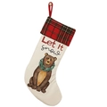 Calza di Natale con stampa orso bruno Let It Snow e bordo a quadri rossi - Orsetto Natalizio