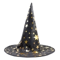 Chapeau de sorcier noir classique avec étoiles dorées pour Halloween et déguisements - Noir Étoile à Cinq Branches