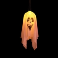 Lanterna fantasma bianca con LED caldo e faccia spaventosa per decoro di Halloween - Stile Batteria a Bottone / Bianco Piccolo Ridente