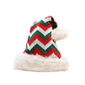Cappello di Natale in maglia spessa a righe rosse verdi bianche con pompon in pelliccia - Strisce verdi