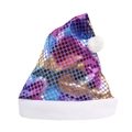 Cappello di Natale viola con paillettes sfumate e bordo in peluche bianco - Blu