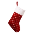 Calza di Natale in velluto rosso con motivi dorati e bordo in ecopelliccia bianca - Rosso